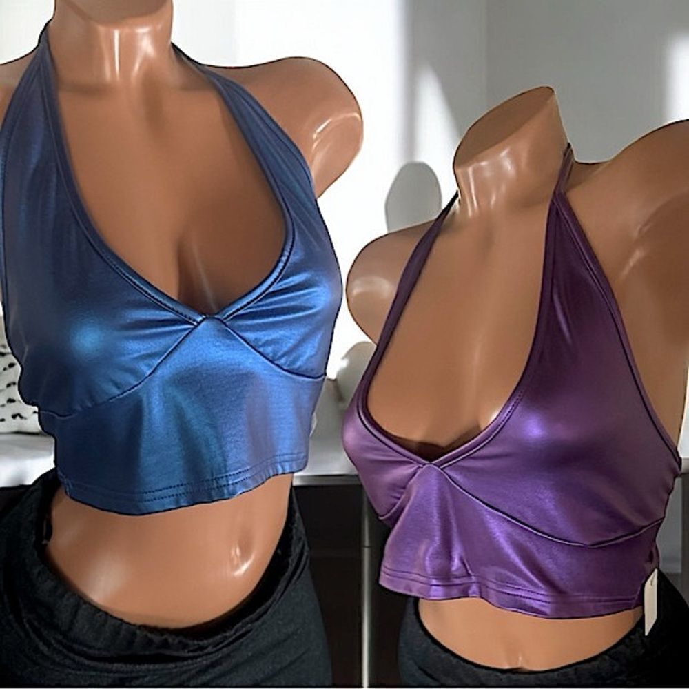 2 Leather Halter l Purple/Blue l Crop l Buttery Soft PU Leather lโL l NWOT